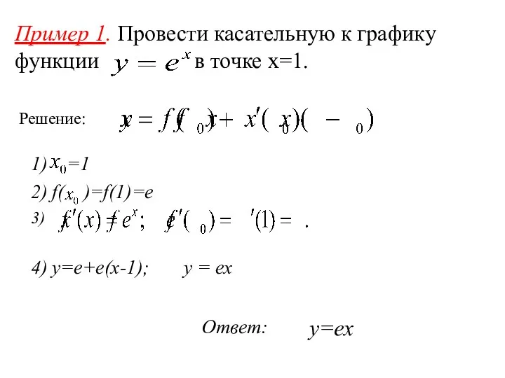 Пример 1. Провести касательную к графику функции в точке x=1.