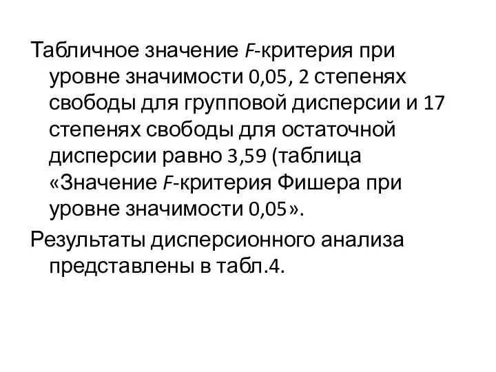 Табличное значение F-критерия при уровне значимости 0,05, 2 степенях свободы