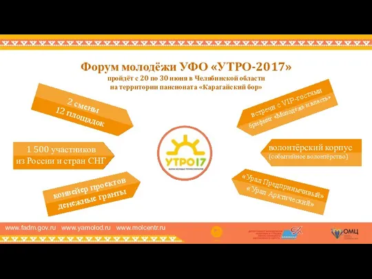 www.fadm.gov.ru www.yamolod.ru www.molcentr.ru Форум молодёжи УФО «УТРО-2017» пройдёт с 20