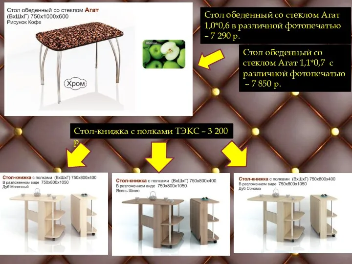 Стол обеденный со стеклом Агат 1,0*0,6 в различной фотопечатью –