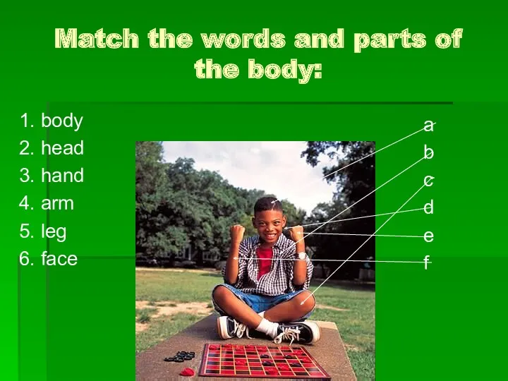 Match the words and parts of the body: 1. body