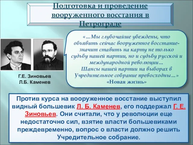 Подготовка и проведение вооруженного восстания в Петрограде Против курса на