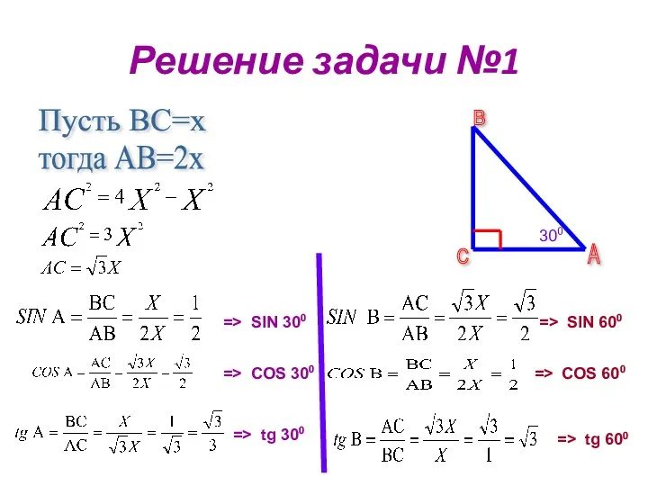 Решение задачи №1 Пусть ВС=х тогда АВ=2х 300