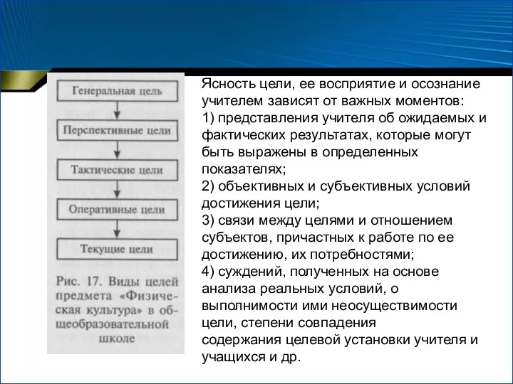 Ясность цели, ее восприятие и осознание учителем зависят от важных