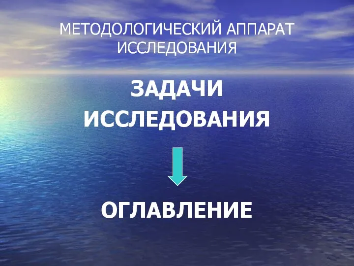 МЕТОДОЛОГИЧЕСКИЙ АППАРАТ ИССЛЕДОВАНИЯ ЗАДАЧИ ИССЛЕДОВАНИЯ ОГЛАВЛЕНИЕ