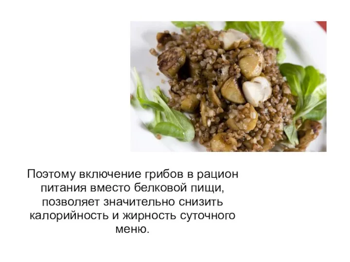 Поэтому включение грибов в рацион питания вместо белковой пищи, позволяет