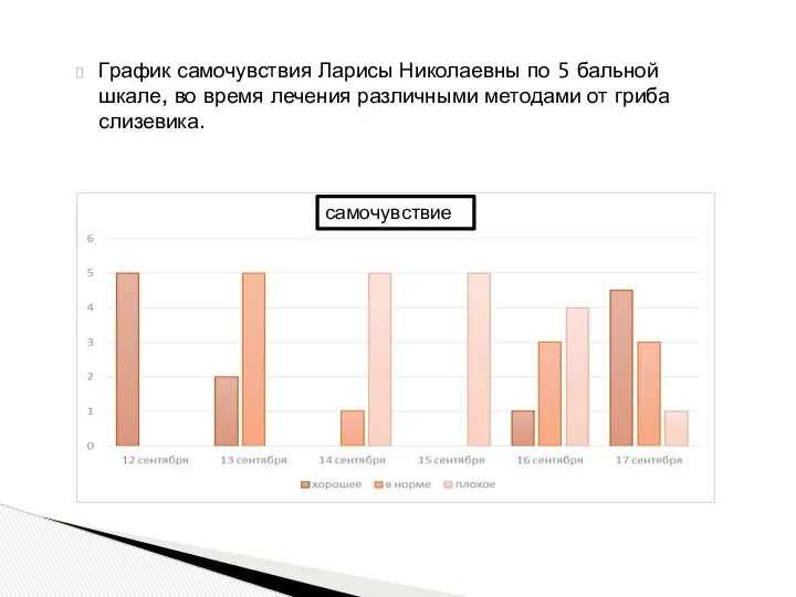 График самочувствия Ларисы Николаевны по 5 бальной шкале, во время
