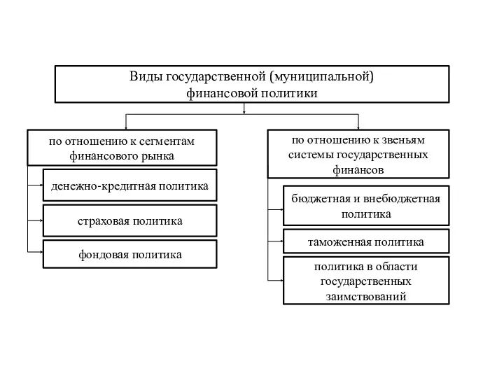 Виды государственной (муниципальной) финансовой политики по отношению к сегментам финансового