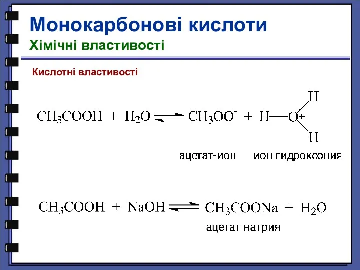 Кислотні властивості Монокарбонові кислоти Хімічні властивості