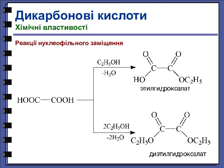 Реакції нуклеофільного заміщення Дикарбонові кислоти Хімічні властивості