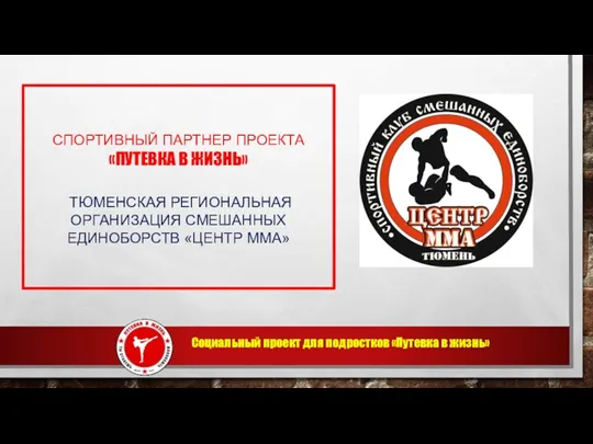 Социальный проект для подростков «Путевка в жизнь» СПОРТИВНЫЙ ПАРТНЕР ПРОЕКТА