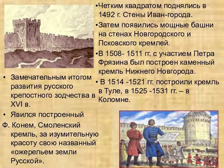 Замечательным итогом развития русского крепостного зодчества в XVI в. Явился