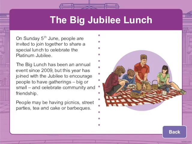 The Big Jubilee Lunch On Sunday 5th June, people are
