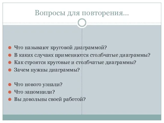 Вопросы для повторения… Что называют круговой диаграммой? В каких случаях