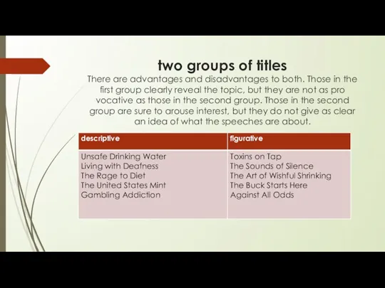 two groups of titles There are advantages and disadvantages to