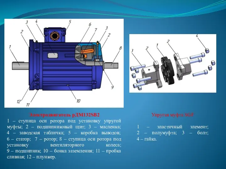 Электродвигатель рДМ132SB2 1 – ступица оси ротора под установку упругой