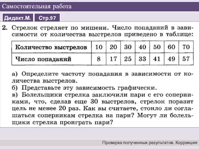 Самостоятельная работа Проверка полученных результатов. Коррекция