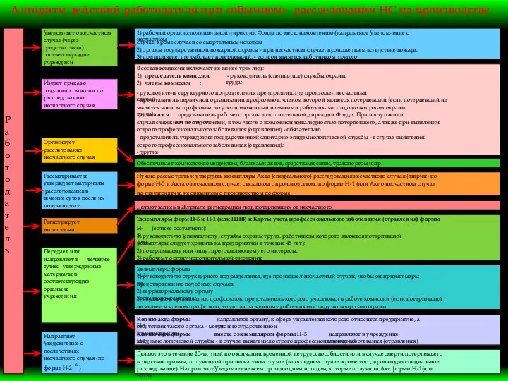 Алгоритм действий работодателя при «обычном» расследовании НС на производстве