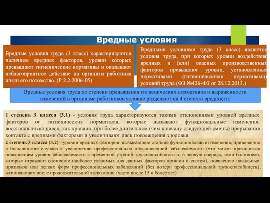 Вредные условия Вредные условия труда (3 класс) характеризуются наличием вредных