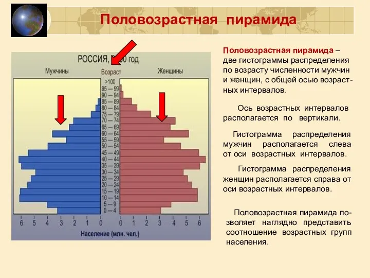 Половозрастная пирамида Половозрастная пирамида по-зволяет наглядно представить соотношение возрастных групп