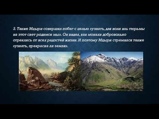 3. Также Мцыри совершил побег с целью «узнать, для воли