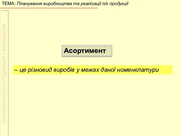 Асортимент – це різновид виробів у межах даної номенклатури