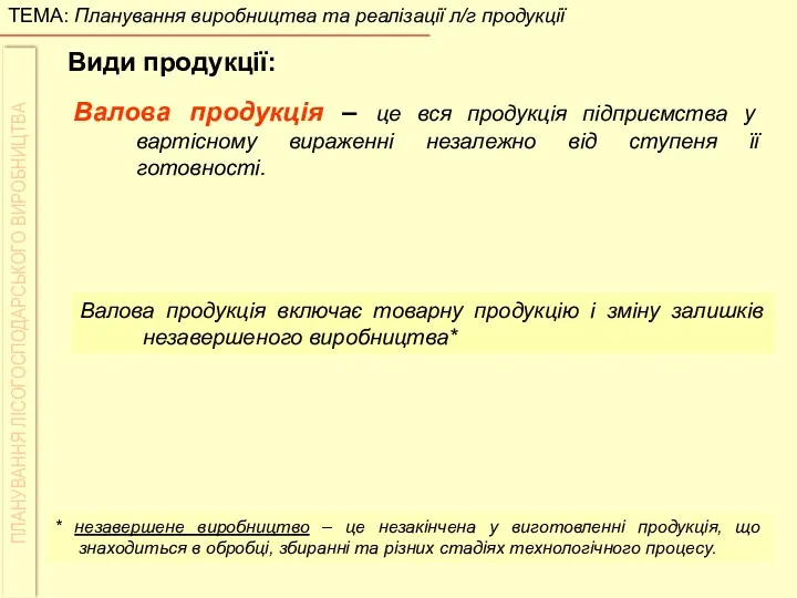 Види продукції: Валова продукція – це вся продукція підприємства у