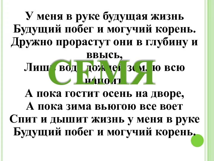 У меня в руке будущая жизнь Будущий побег и могучий