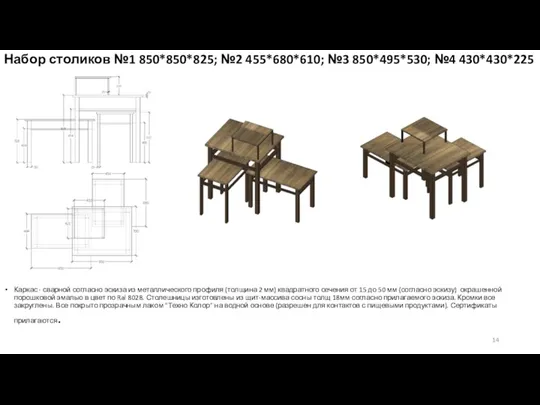 Набор столиков №1 850*850*825; №2 455*680*610; №3 850*495*530; №4 430*430*225