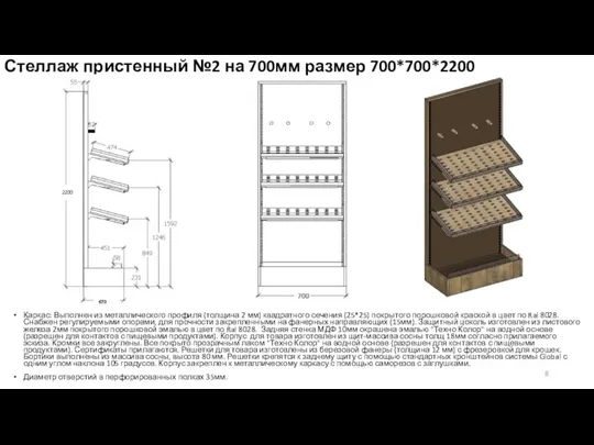 Стеллаж пристенный №2 на 700мм размер 700*700*2200 Каркас: Выполнен из