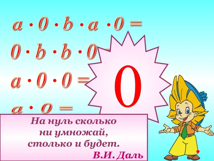 0 На нуль сколько ни умножай, столько и будет. В.И. Даль