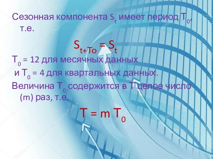 Сезонная компонента St имеет период Т0, т.е. St+То = St