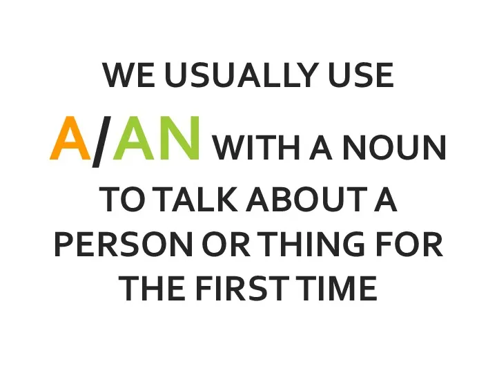 WE USUALLY USE A/AN WITH A NOUN TO TALK ABOUT