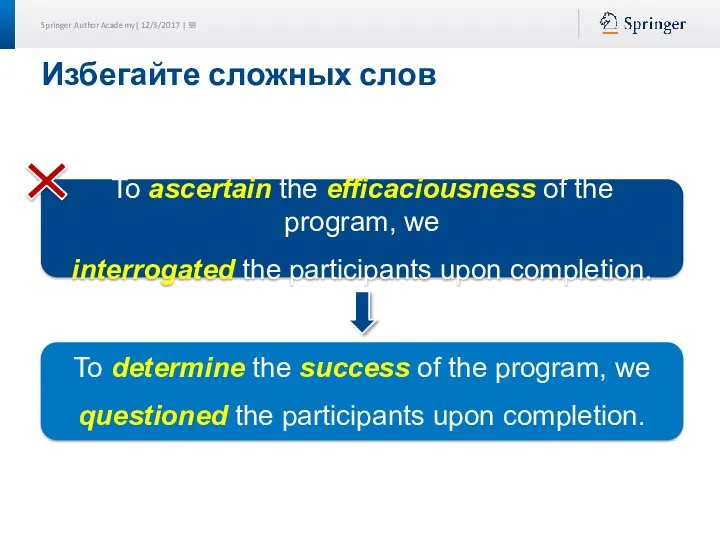 Избегайте сложных слов To ascertain the efficaciousness of the program,