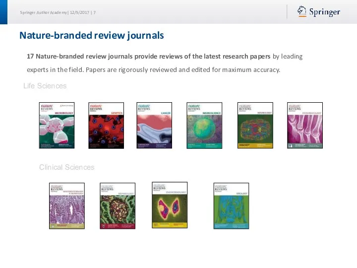 17 Nature-branded review journals provide reviews of the latest research