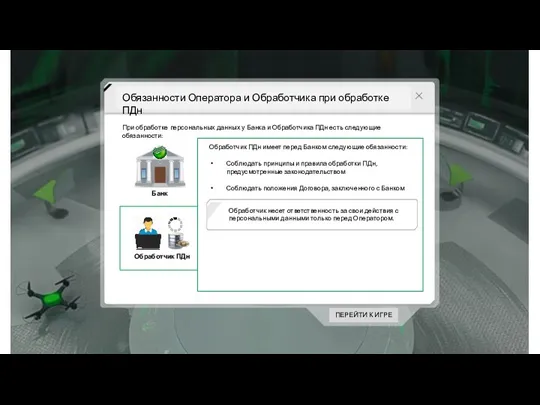 Обязанности Оператора и Обработчика при обработке ПДн Обработчик ПДн Банк