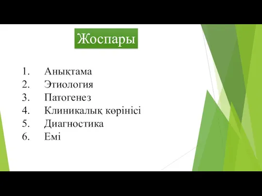 Жоспары Анықтама Этиология Патогенез Клиникалық көрінісі Диагностика Емі