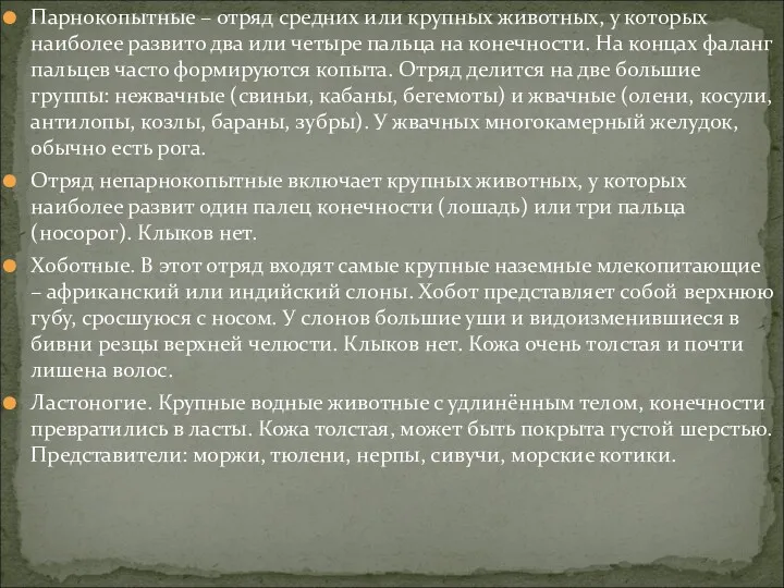 Парнокопытные – отряд средних или крупных животных, у которых наиболее