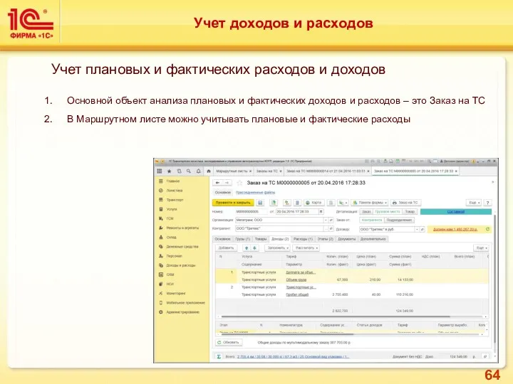 Учет доходов и расходов Учет плановых и фактических расходов и