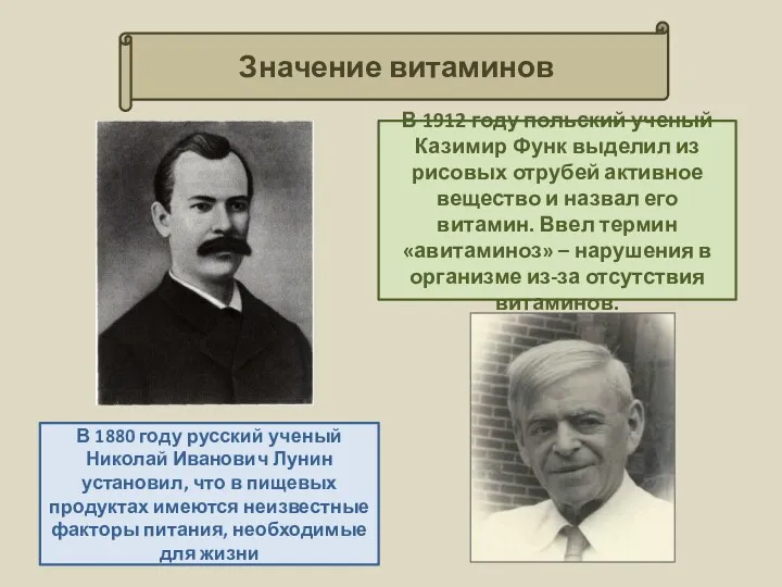 Значение витаминов В 1880 году русский ученый Николай Иванович Лунин