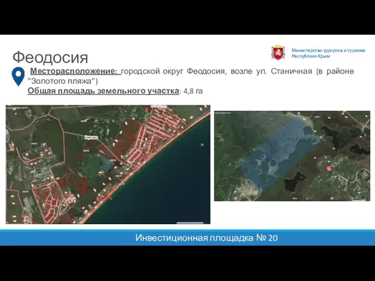 Министерство курортов и туризма Республики Крым Феодосия Инвестиционная площадка № 20 Месторасположение: городской