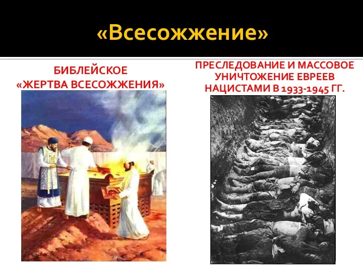 «Всесожжение» БИБЛЕЙСКОЕ «ЖЕРТВА ВСЕСОЖЖЕНИЯ» ПРЕСЛЕДОВАНИЕ И МАССОВОЕ УНИЧТОЖЕНИЕ ЕВРЕЕВ НАЦИСТАМИ В 1933-1945 ГГ.