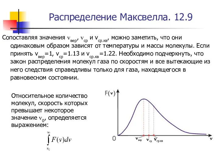 Распределение Максвелла. 12.9 Сопоставляя значения vвер, vср и vср.кв, можно