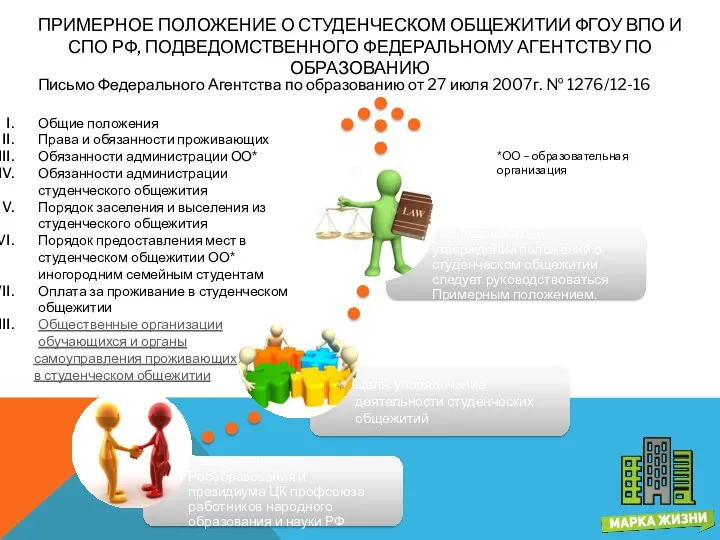 ПРИМЕРНОЕ ПОЛОЖЕНИЕ О СТУДЕНЧЕСКОМ ОБЩЕЖИТИИ ФГОУ ВПО И СПО РФ,