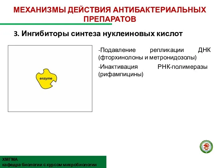 3. Ингибиторы синтеза нуклеиновых кислот -Подавление репликации ДНК (фторхинолоны и