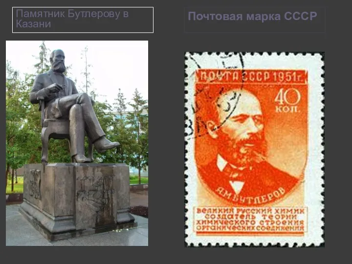 Памятник Бутлерову в Казани Почтовая марка СССР