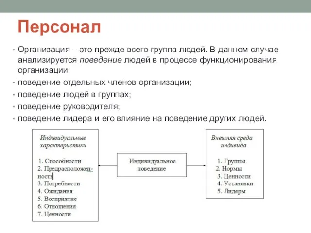 Персонал Организация – это прежде всего группа людей. В данном