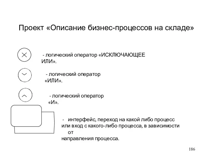 Проект «Описание бизнес-процессов на складе» - логический оператор «ИСКЛЮЧАЮЩЕЕ ИЛИ». - логический оператор