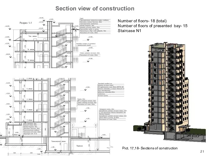 Section view of construction Pict. 17,18- Sections of construction Number of floors- 18