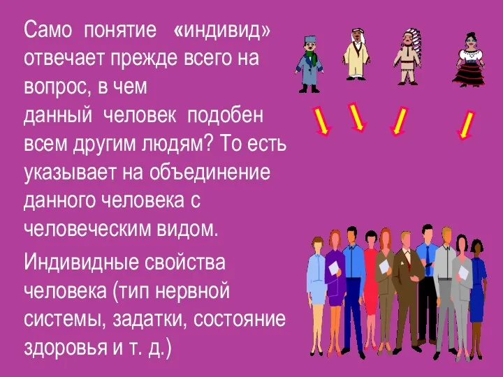 Само понятие «индивид» отвечает прежде всего на вопрос, в чем